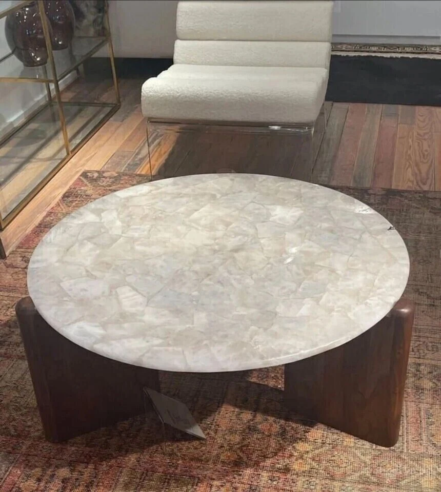 White Quartz Coffee Table, Center Table, Agate Round Modern Hallway Furniture - Image 2 of 4