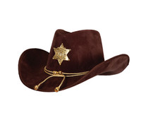 Deluxe Dunkelbraun Cowboy Cowgirl Sheriff Kunstwildleder Stetson KostüM Hut