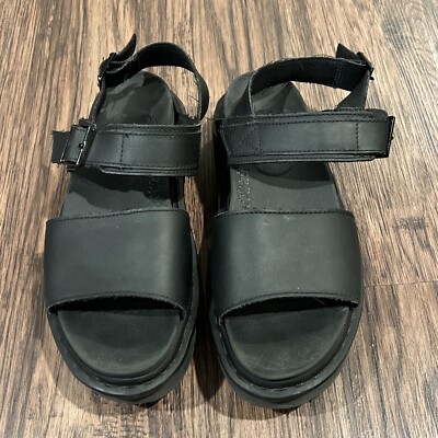 Dr Martens Voss Black Leather Platform Doc Strappy Sandal Women's Size US Size 9