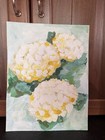 Hand painted Framed Matted Floral hydrangea Artwork White Green Yellow  Vertical — photo 4