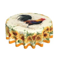 mutakin Sunflower Rooster Round Tablecloth 60 Inch for Kitchen Party