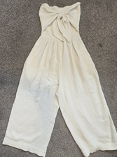Grade & Gather Cream One Pc Jumpsuit Tie Back Gauzy Womens Sz M Smocked Cropped