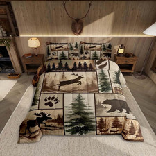 Rustic Bear King Comforter Set - Farmhouse Lodge Bedding with Pillow Shams
