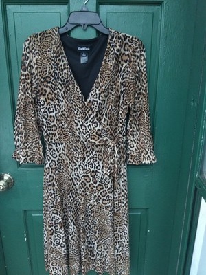 Elie & Emie Leopard Print Wrap Dress V-Neck Ruffle Sleeve Women's Size 8