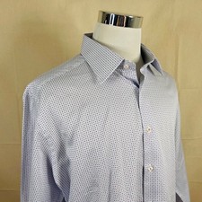 David Donahue Mens 18 34/35 Trim Fit Dress Shirt Blue Pink Floral 100 Cotton