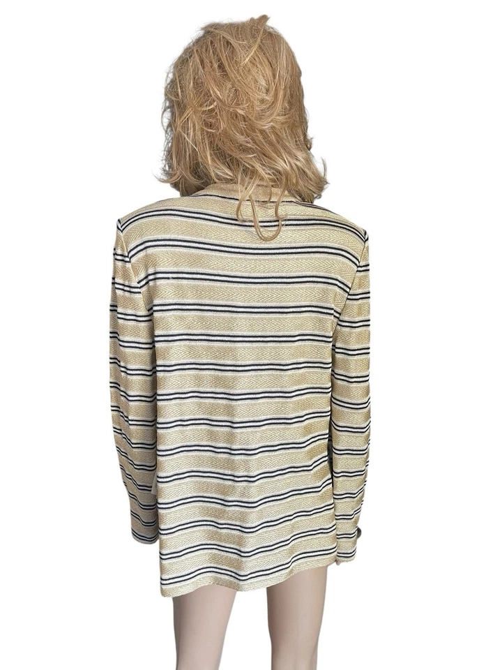 Nueva CHAQUETA ST JOHN COLLECTION DE PUNTO ELEGANTE METÁLICA DORADA, BLANCA Y AZUL MARINO TALLA 14 Foto 4 de 4