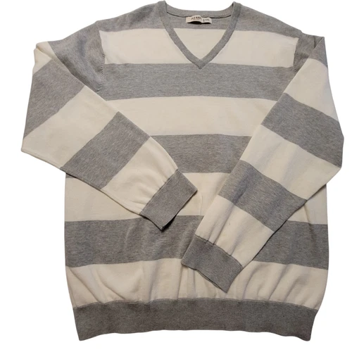 Old Navy Mens Striped Sweater XXL 100% Cotton Light Gray Cream Knit Long Sleeve - Picture 6 of 18