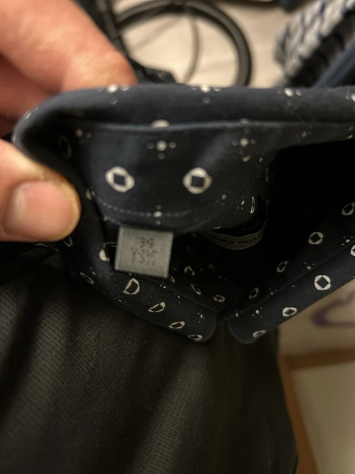 Camisa social alessandro dell’acqua Itália geométrica azul marinho masculina tamanho 15,5 - 39cm - Imagem 4 de 4