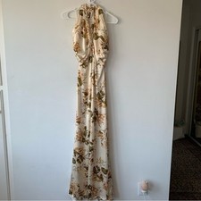 Reformation Veria Silk Halter Twist Sleeveless Long Maxi Dress Gown Floral Bella