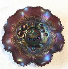 Vintage Northwood Amethist THREE FRUITS Ruffled Carnival Glass 8.75” Bowl