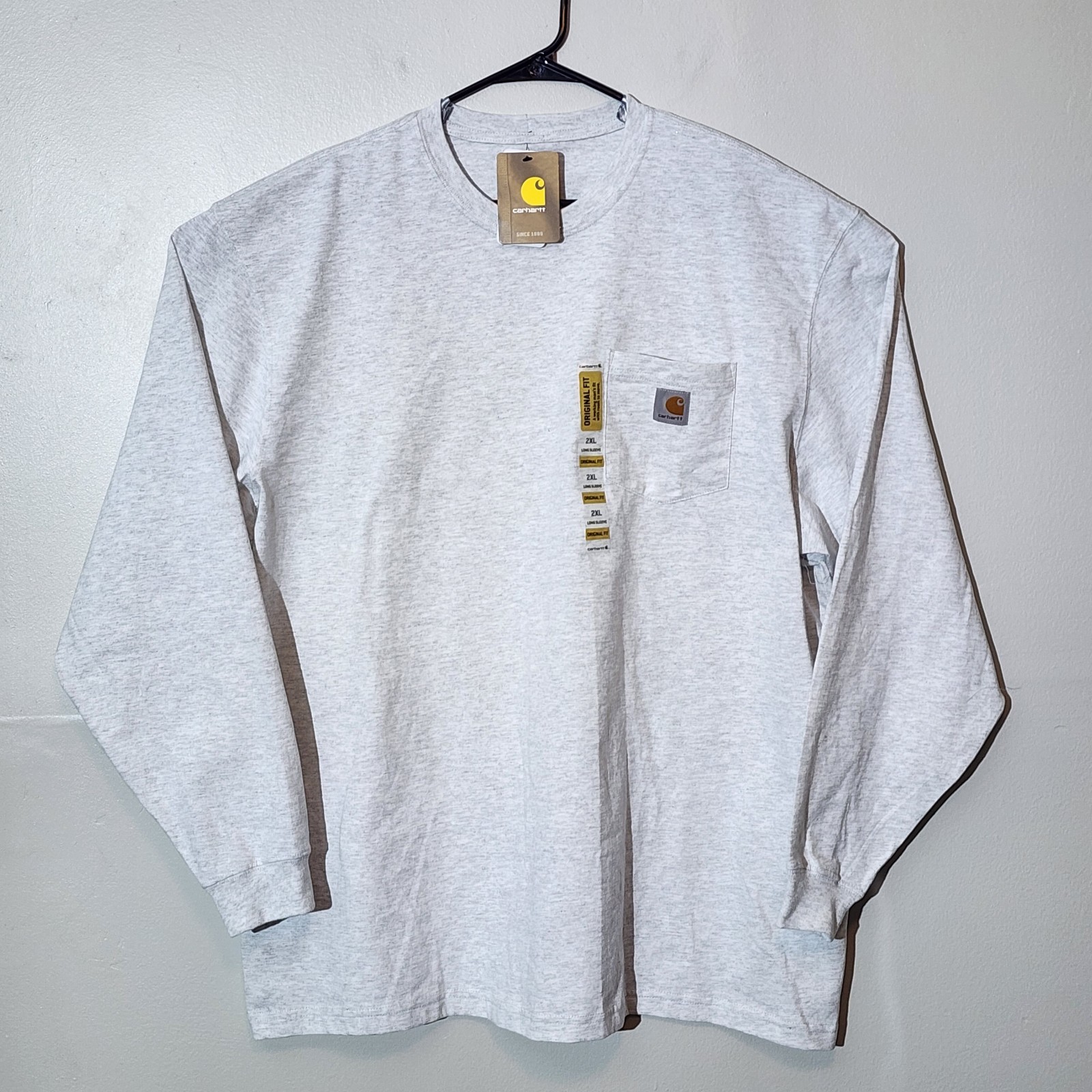 Carhartt Mens 2XL Gray Heavyweight Long Sleeve Pocket T-Shirt K126 Original Fit