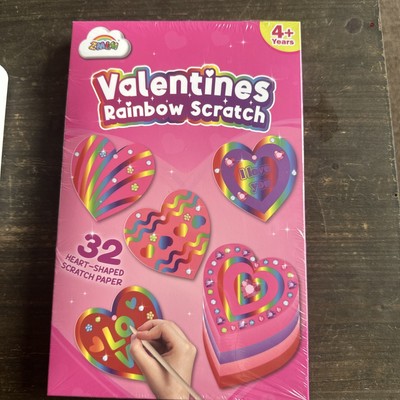 New ZMLM 32 Valentine'S Day Rainbow Scratch Paper Art Set for Kids Heart-Shaped