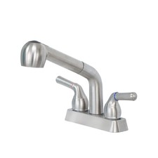 Dual Handle Pull-Out Faucet, Stainless Steel, 4-Inch Center Set for Utility Sink