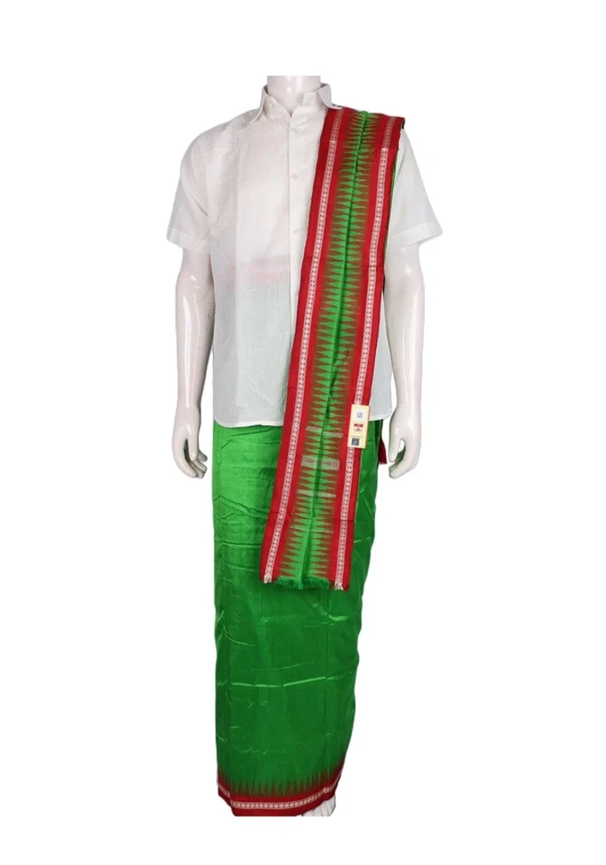Handmade Sambalpuri Pata Silk Dhoti with Utari for Men - Image 2 of 4