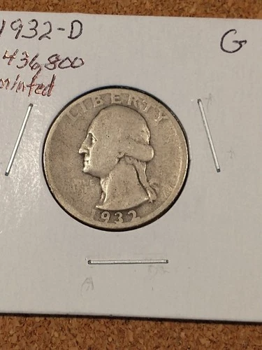 1932-D Key Date Washington Quarter, Good Condition, Natural and Undamaged