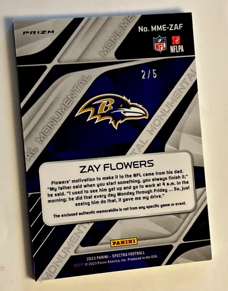 2023 Panini Spectra Zay Flowers #MME-ZAF Psychedelic Prizm /5 (RC) Must See MEM - Image 2 of 2