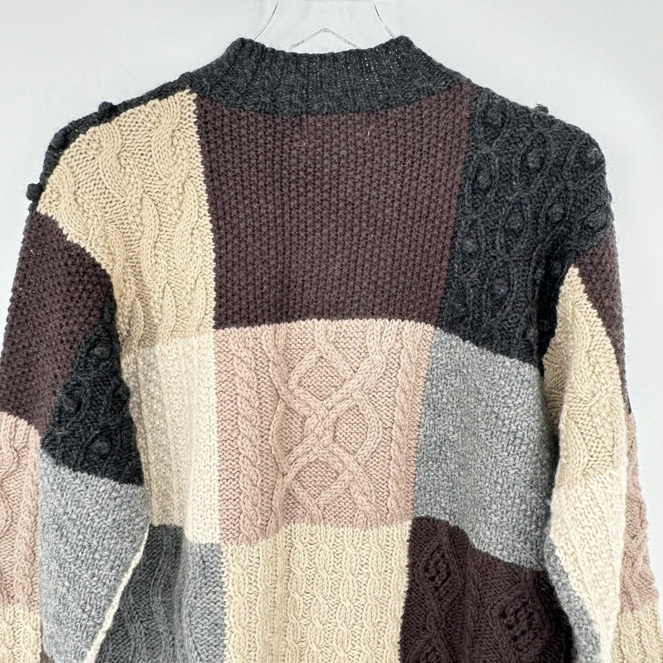 L.L. Bean 100% Lana Suéter Vintage Crew Pullover Patchwork Grueso Pescador M Foto 4 de 4