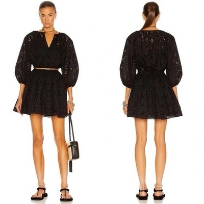 Matteau Dress Size 1 / AU 6 / US 2 Black Mini Short Pockets Broderie Anglaise