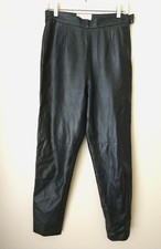 Margaret Godfrey Women Sz 6 Black Leather High Waist Tapered Vtg Pants 0411 