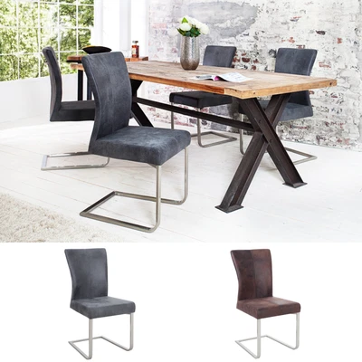 INVICTA INTERIOR Freischwinger Stuhl SAMSON FARBWAHL Edelstahlrahmen mit Komfortgriff Küchenstuhl