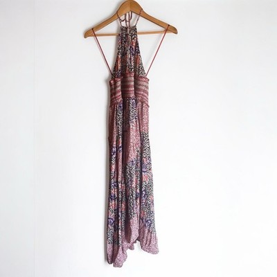 Free People Womens Gabriela Patchwork Printed Halter Slip Dress Size Large NWT L