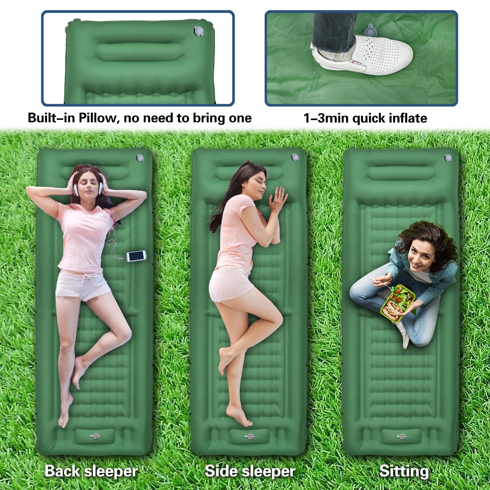 Camping Sleeping Pad, Self Inflating Air Mattress Extra Thickness 4.7 Inch Si...