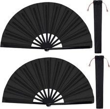 2 Packs Large Folding Hand Fan Handheld Folding Fans Chinese Tai Chi Nylon Cloth