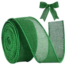 10 Yards 1.5-inch Green Burlap Wired Ribbon Jute for Bows Wreath Crafts