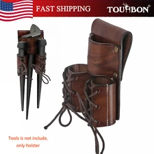 TOURBON Leather Double Bull Pins Belt Holder Spud Wrench Tools Carrier Sheath