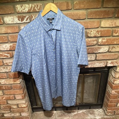 Designer Alfani Short Sleeve Casual Button Down Tee Medium Western Hipster Style