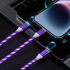 3in1 LED Light Up Fast Charging Cellphone Cable USB iPhone Android Type C Purple