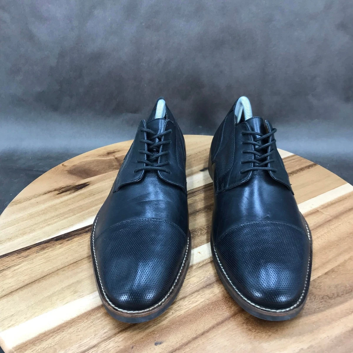 Stafford Black Leather Cap Toe Perforated Oxford Dress Shoes Lace Up Mens Size 9