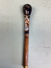 Antique Porcelain/Wood Umbrella/Parasol Handle Scenic 7 3/4  L