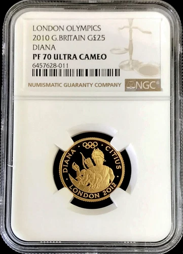 2010 GOLD GREAT BRITAIN NGC PROOF 70 UC 25 POUNDS LONDON OLYMPICS DIANA COIN