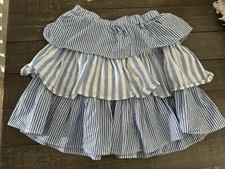 CREWCUTS Girls Tiered Ruffle Blue And White Striped Skirt Size M