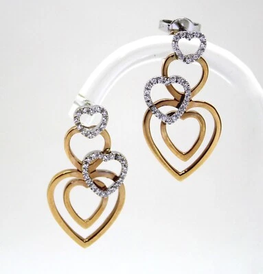 Pendientes Colgantes De Cadena En Oro Rosa Y Oro Blanco 18k Con Diamantes - Imagen 1 de 2