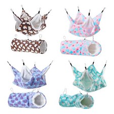 2x Hanging Tunnel and Soft Bed Mat, Ferret Rat Cage Accessories Toy Hammock ,