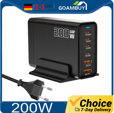 120W/200W USB C Ladegerä PD GaN Schnell Ladestation 4in1 Desktop Netzteil Kabel