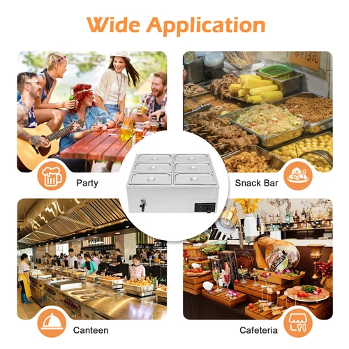 Calentador de alimentos buffet encimera 110 V/220 V Bain Marie estación de sopa eléctrica de 6 sartenes - Imagen 8 de 12