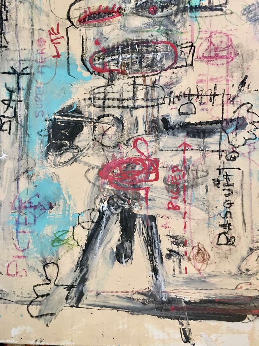 The Warrior- Signed Basquiat- Mixed Media On Cardboard. Super Hero