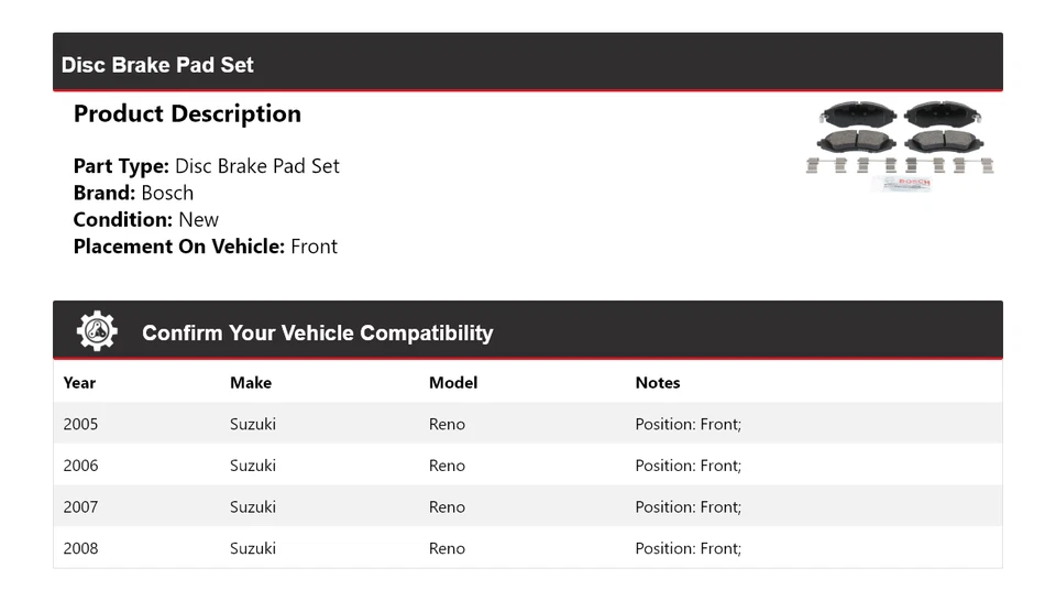 Pastillas de freno de cerámica azul con herrajes delanteras 2006 para Suzuki Reno Bosch 2005-2008 Foto 2 de 4