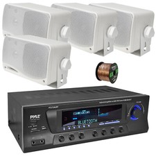 Pyle PT272AUBT Home Theater Amplifier, 4x 3.5'' 200W Weatherproof White Speakers