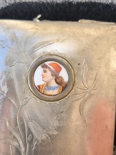 Alter Einband Umschlag 800er Silber mit Porzellanbild gemalt Jugendstil UNIKAT