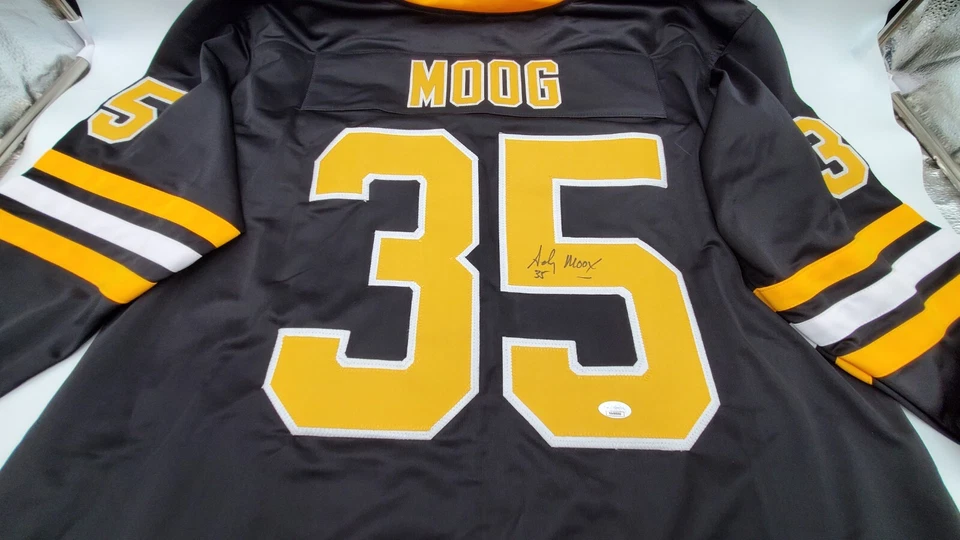 Camiseta deportiva de hockey negra firmada por Andy Moog Boston Bruins # 35 XL certificado de autenticidad J.S.A Foto 3 de 4