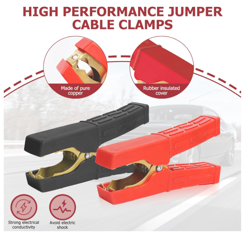 HeavyDuty Battery Cable Clamps 12V Pure Copper Alligator Clip Rubber