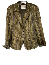 Basler  Nina Raynor Linen Blend Embroidered Olive Green Jacket Size 42