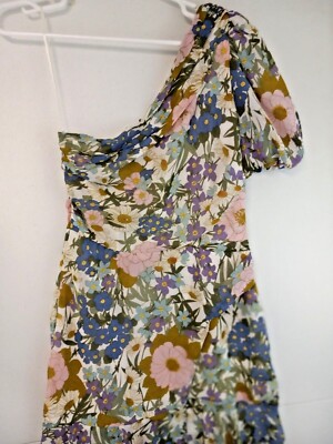 astr santorini one shoulder midi dress ASTR the Label Santorini Dress in Off White Retro Floral