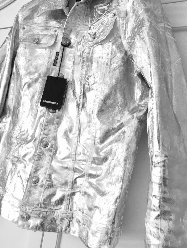 Premium Dsquared2 Silver Metallic Distressed Denim Jacket - Italy image 5