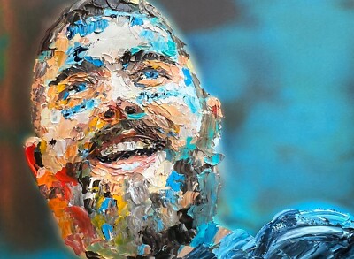 Original Post Malone Impasto Psychedelic Portrait Painting Wall Art