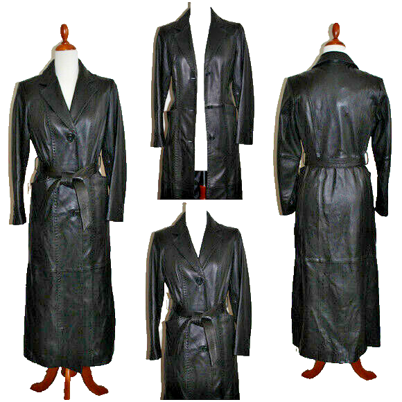 Preston & York Black Leather Fully Lined Full Length Trench
